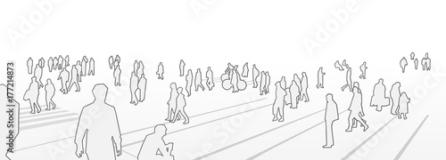 Illustration of people walking on the street in perspective