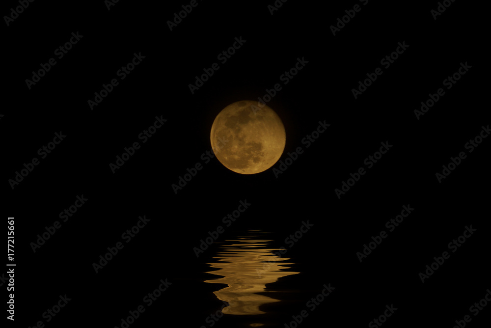 Fototapeta premium Full moon night with water reflection.