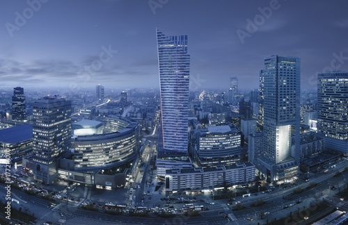 Panoramic view of Warsaw downtown during the night