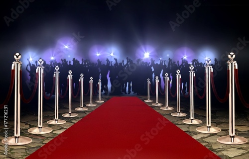 Plakat Red carpet between rope barriers and crowd