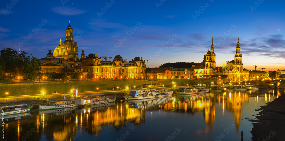 evening panorama of the chistory part of Dresden