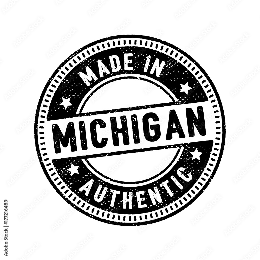 made in michigan authentic circle rubber stamp icon