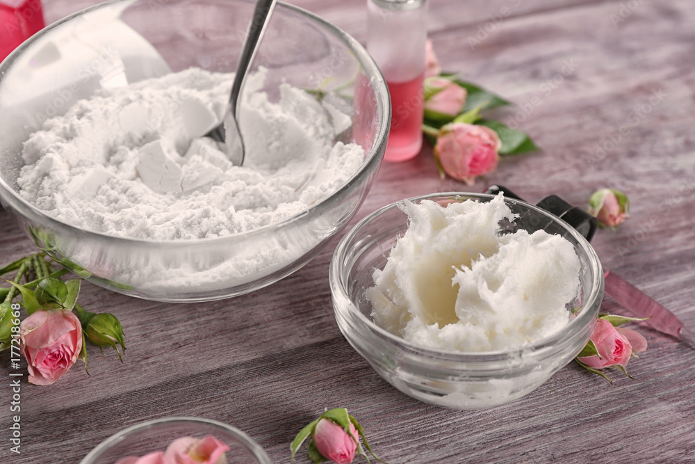 Natural ingredients for preparing deodorant on table Natural ingredients for preparing deodorant on table