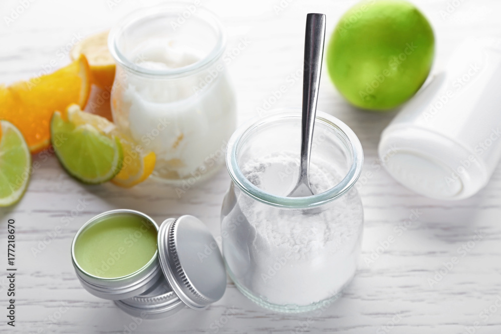 Natural ingredients for preparing deodorant on table Natural ingredients for preparing deodorant on table