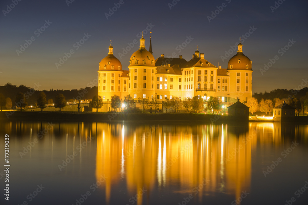 Moritzburg Castle in the night illumination