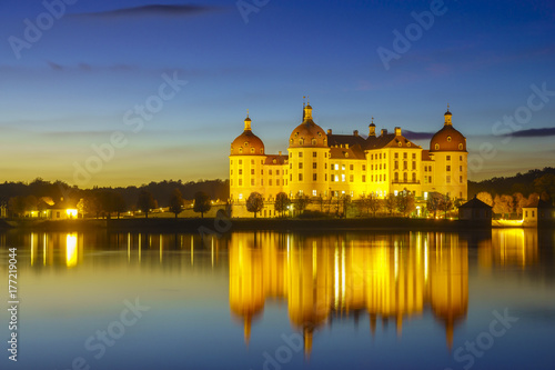 Moritzburg Castle in the night illumination