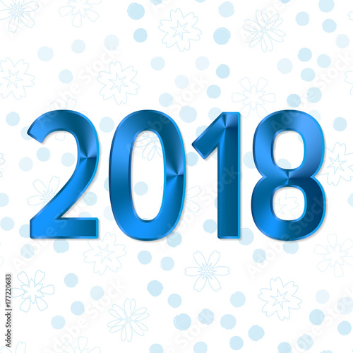 2018 year illustration, Conic blue gradient, shine, glowing object. Snow, snowflakes, snowballs, winter background, blue color.