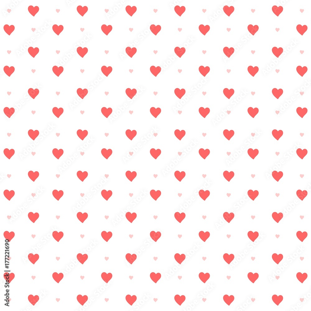 Red and pink vector flat hearts pattern isolated on white background. Valentines day card