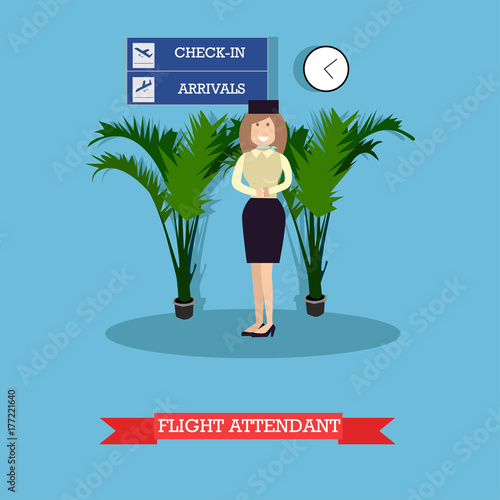 Vector illustration of air stewardess in flat style
