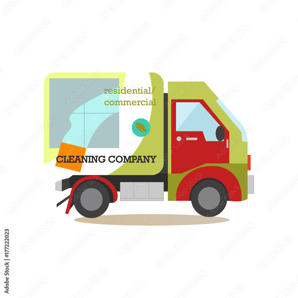 Cleaning service car flat vector illustration