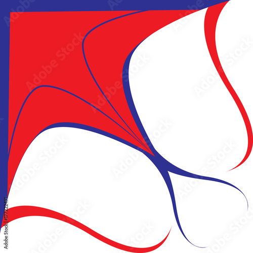 A flat icon with the negative space style. The emblem contains the blue-red kite on the left above and the white butterfly outlined by the kite's tails on the lower right