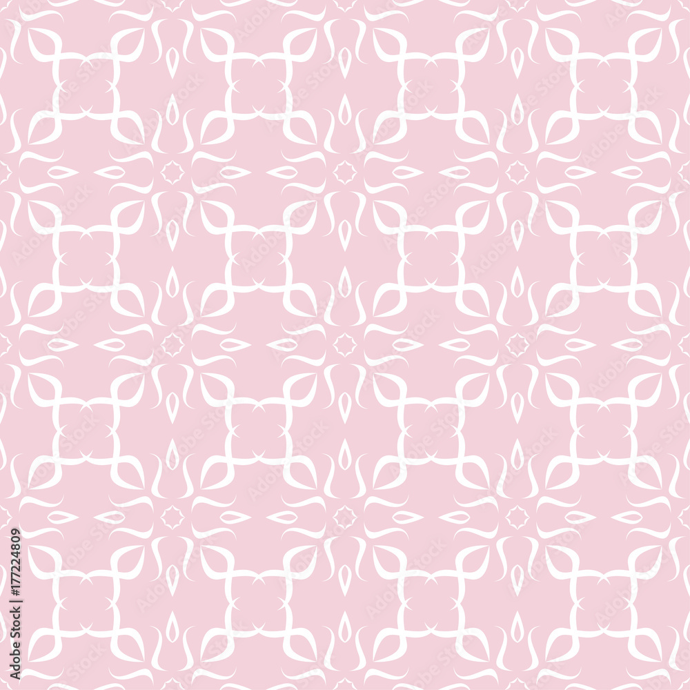 Seamless pale pink pattern with white wallpaper ornaments