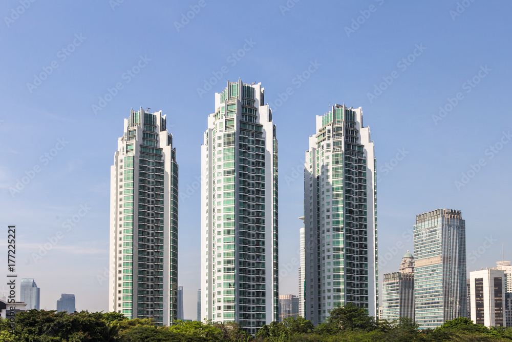 Tall luxury residential towers in Jakarta, Indonesia capital city.