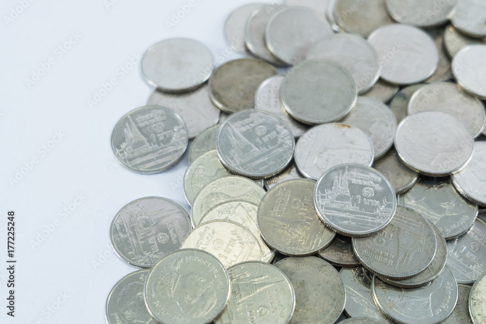 Thailand's coin 1 baht on white background Thailand's coin 1 baht on white background