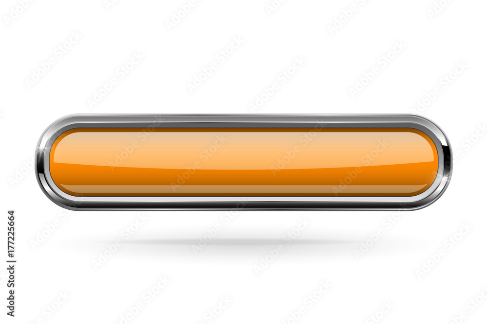 Orange long rectangle button with bold chrome frame. 3d shiny icon Orange long rectangle button with bold chrome frame. 3d shiny icon