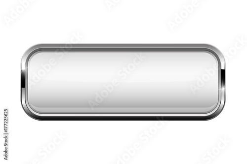 White rectangle button with bold chrome frame. 3d shiny icon