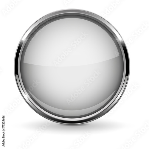 White round button with chrome frame