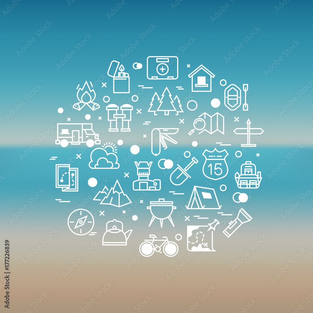 Travelling summer rest line icons concept Travelling summer rest line icons concept