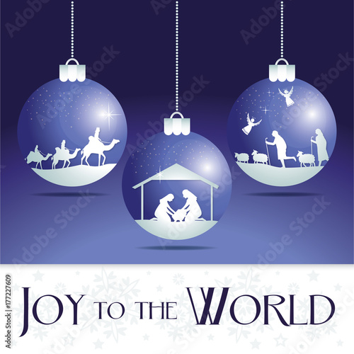 Joy to the world. Christmas Nativity Scene Ornaments.