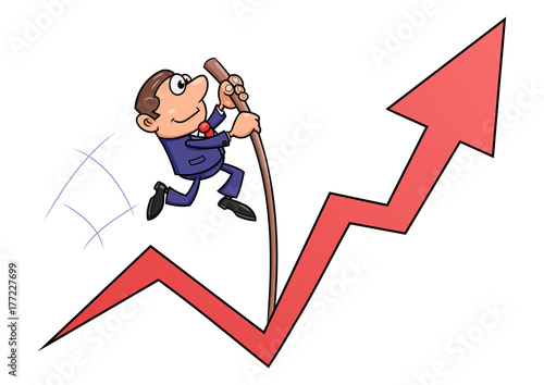 Businessman jumping with the pole vault