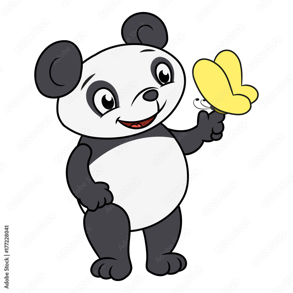 Obraz premium Little panda and butterfly 2