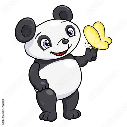 Fototapeta Naklejka Na Ścianę i Meble -  Little panda and butterfly