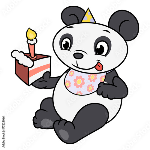 Fototapeta Naklejka Na Ścianę i Meble -  Little panda eating birthday cake 2