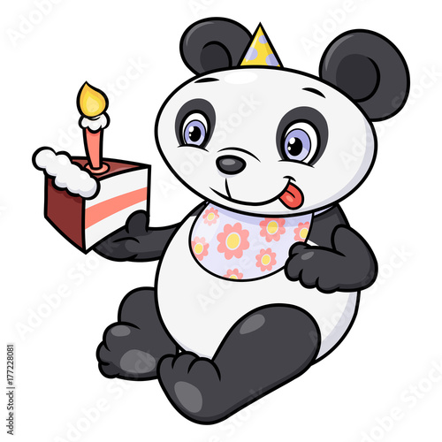 Fototapeta Naklejka Na Ścianę i Meble -  Little panda eating birthday cake