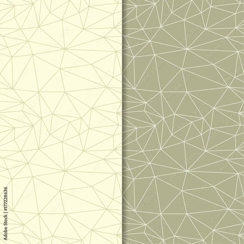 Olive green geometric ornaments. Set of seamless patterns Olive green geometric ornaments. Set of seamless patterns