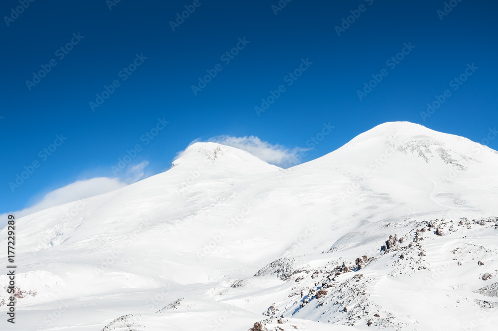 Mount Elbrus, the highest peak of Europe. Caucasus, Russian Federation. Beautiful winter landscape
