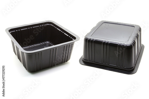 Black Plastic food container on white background