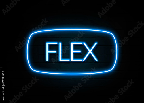 Flex - colorful Neon Sign on brickwall