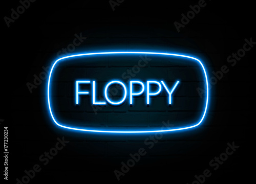 Floppy - colorful Neon Sign on brickwall
