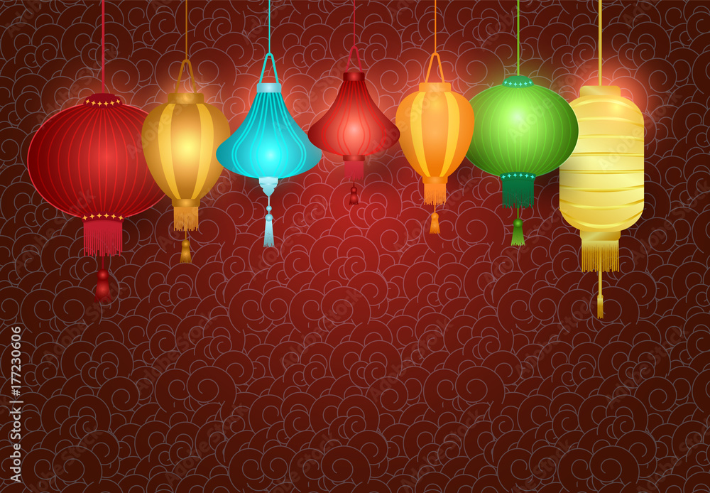 Obraz premium Chinese lantern hanging on pattern background