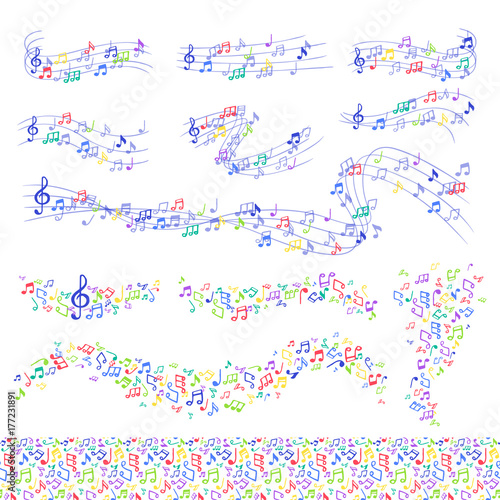 Vector notes music melody colorfull musician symbols melody text writting symphony
