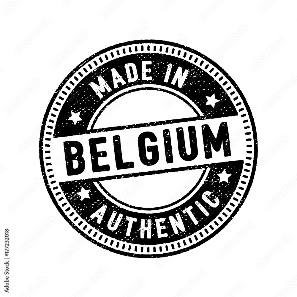 made in belgium authentic circle rubber stamp icon