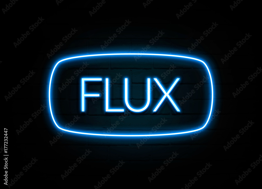 Flux - colorful Neon Sign on brickwall Flux - colorful Neon Sign on brickwall