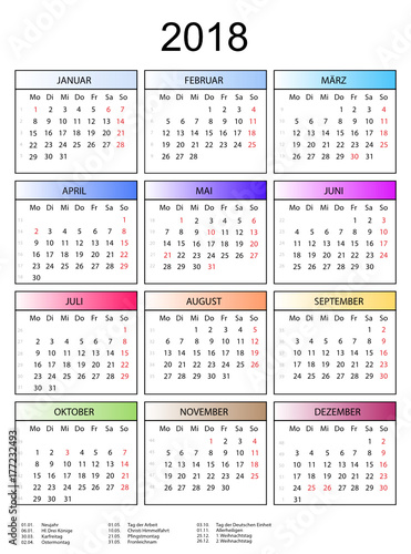 Kalender 2018 mit bunten Rahmen