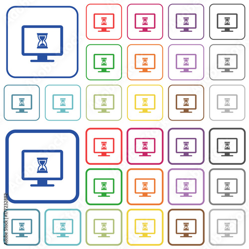 Busy computer outlined flat color icons