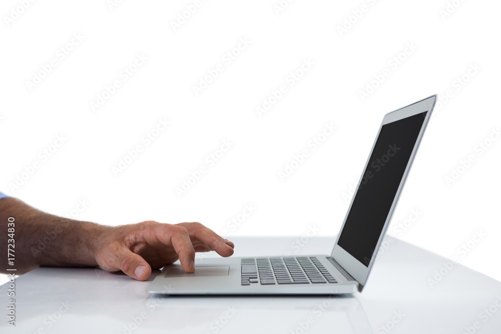 Male executive using laptop at desk Male executive using laptop at desk