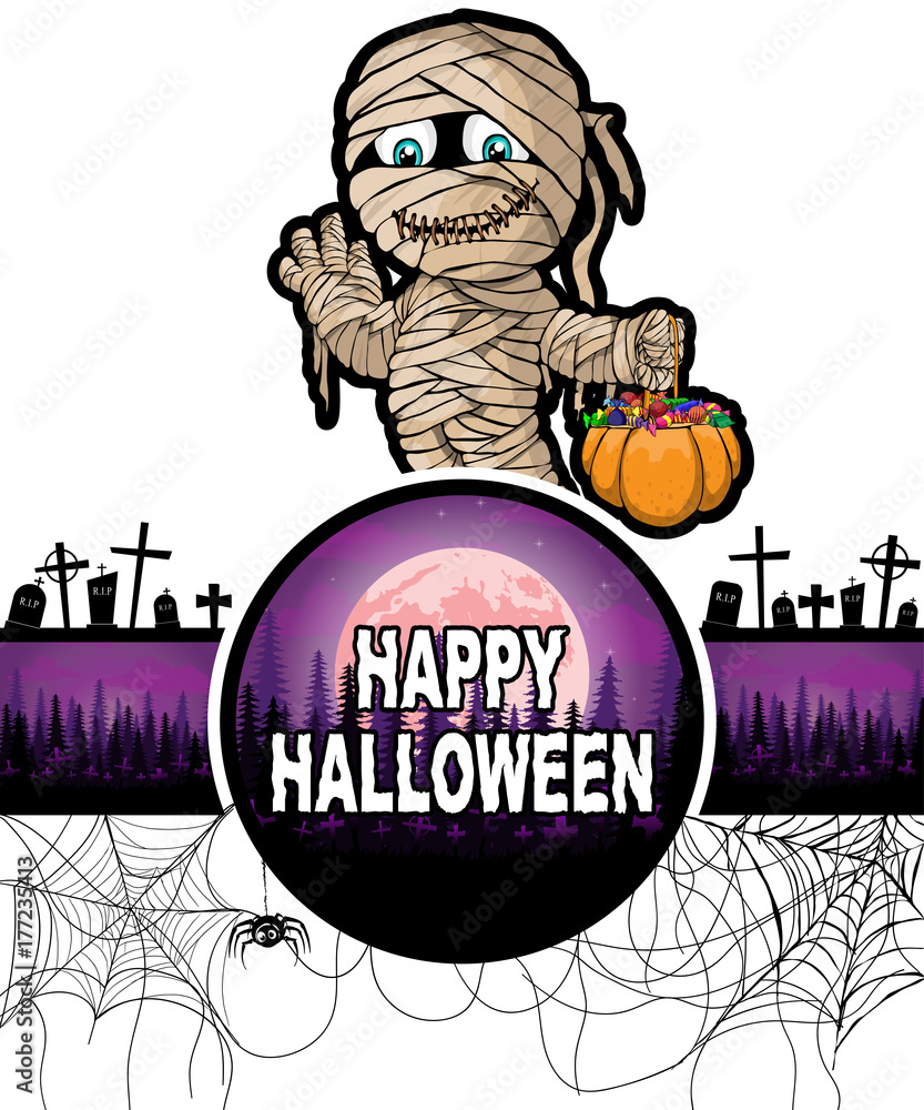 Happy Halloween Design template with funny mummy.
