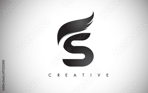 S Letter Wings Logo Design with Black Bird Fly Wing Icon.