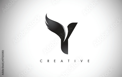 Y Letter Wings Logo Design with Black Bird Fly Wing Icon.
