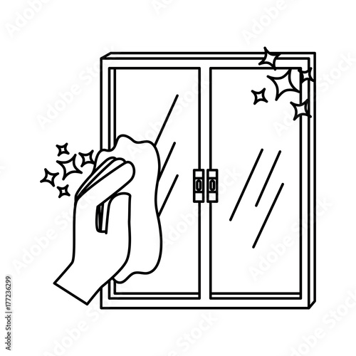 hand wiping window with cloth