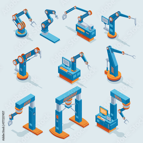 Isometric Industrial Factory Automation Elements Set