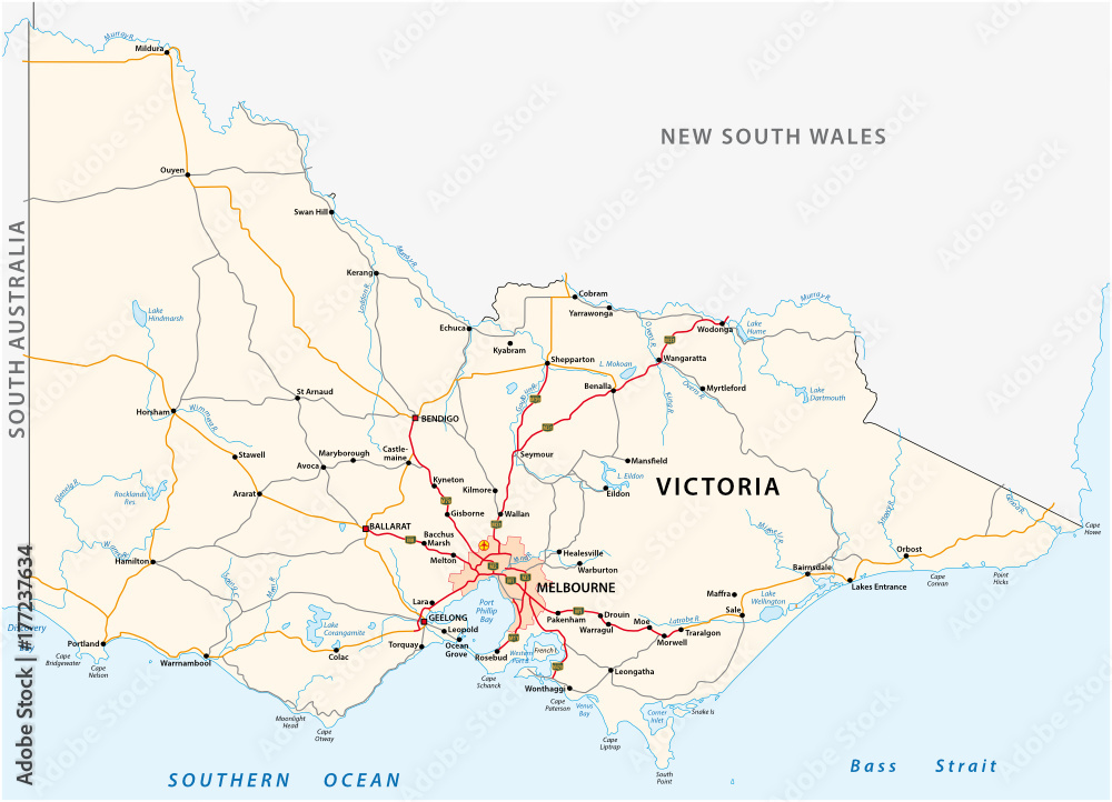 Road map of the australian state victoria