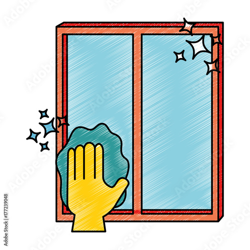 hand wiping window with cloth