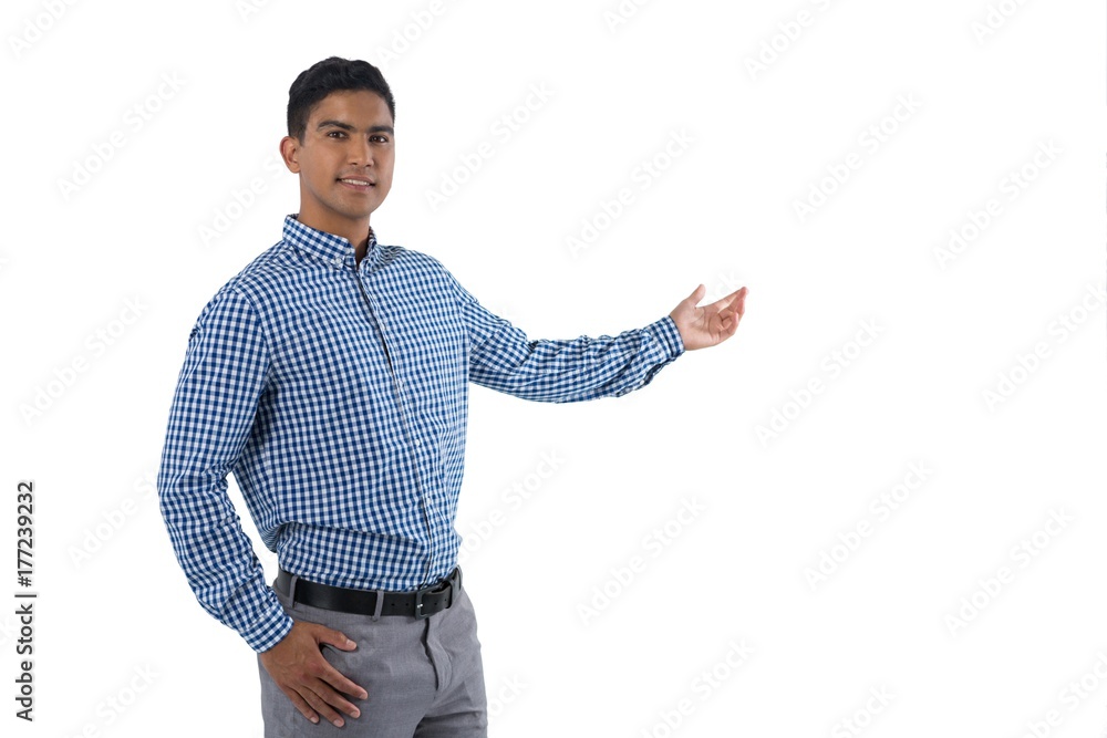 Man gesturing against white background Man gesturing against white background