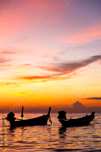 south china sea sunrise boat  and sea  thailand