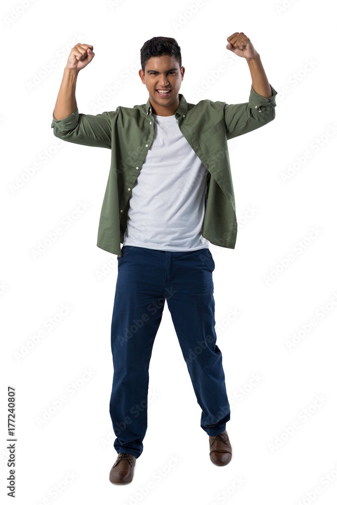 Happy man gesturing against white background Happy man gesturing against white background